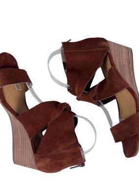 Lucky Brand Rust Brown Suede Wedge Sandals